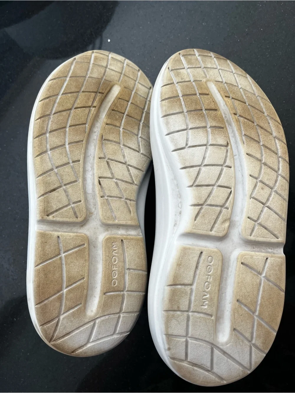 OOFOS Black Slip-On Loafers with White Sole and Neon Green Tab